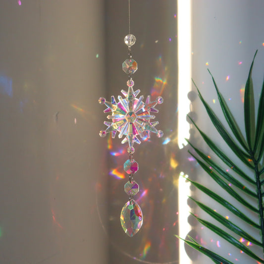 Christmas Tree Hanging Dreamcatcher – AB Color Acrylic Snowflake Ornaments for Holiday Decoration