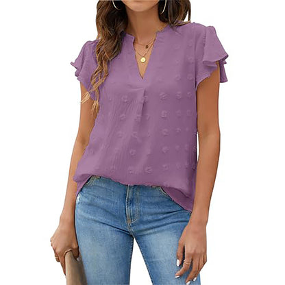 Women's Summer V-Neck Ruffle Short Sleeve Blouse – Business & Casual Office Top