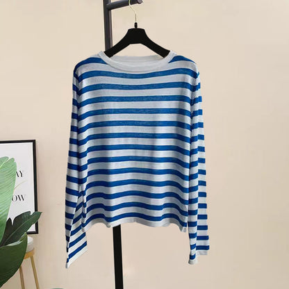 Women's Minimalist Striped Breathable Round Neck Long Sleeved Shirt