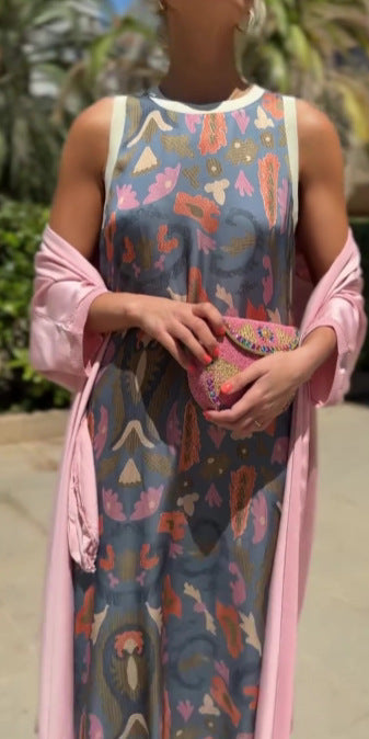 Printed Dress Two-piece Set With Cloak
