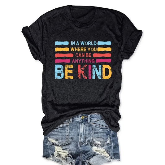 Women's Summer Casual T-Shirt – Colorful Letter Print Round Neck Tee