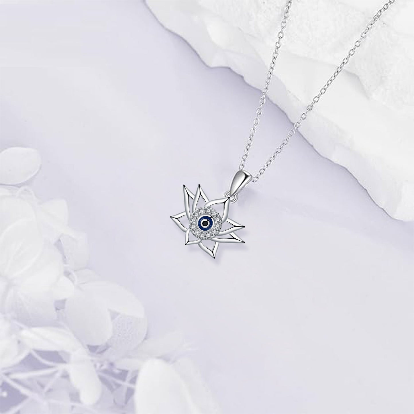 Vintage Devil's Eye Necklace with Lotus Pendant – Boho Protection Amulet Jewelry