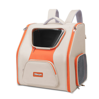 Panoramic Pet Trolley Backpack – Large Capacity Cat &amp; Dog Travel Carrier (Nylon, Khaki/Green)
