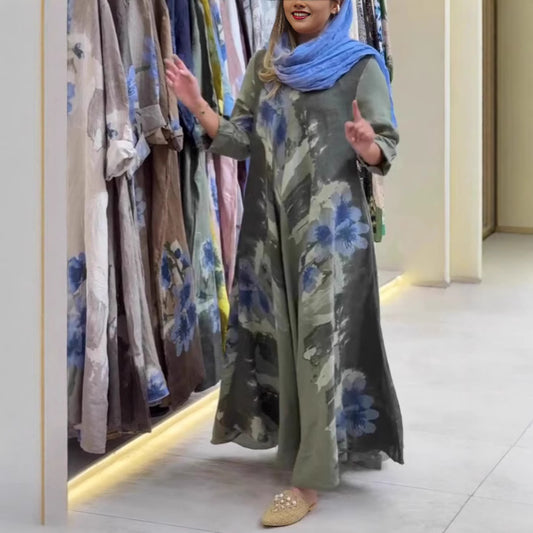 V-neck Printed Short Sleeve Dress