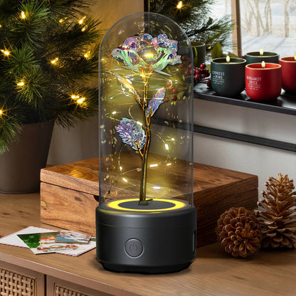2-in-1 Rose LED Light & Bluetooth Speaker – Romantic Gift in Glass Dome