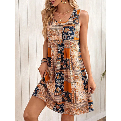 Women's Sleeveless Floral Boho Summer Dress – Casual Loose Beach Tank Sundress & Swimsuit Cover Up