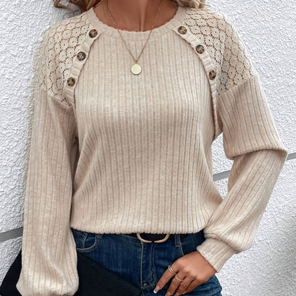 Women's Lace Patchwork Raglan Sleeve Top – European & American Style Blouse