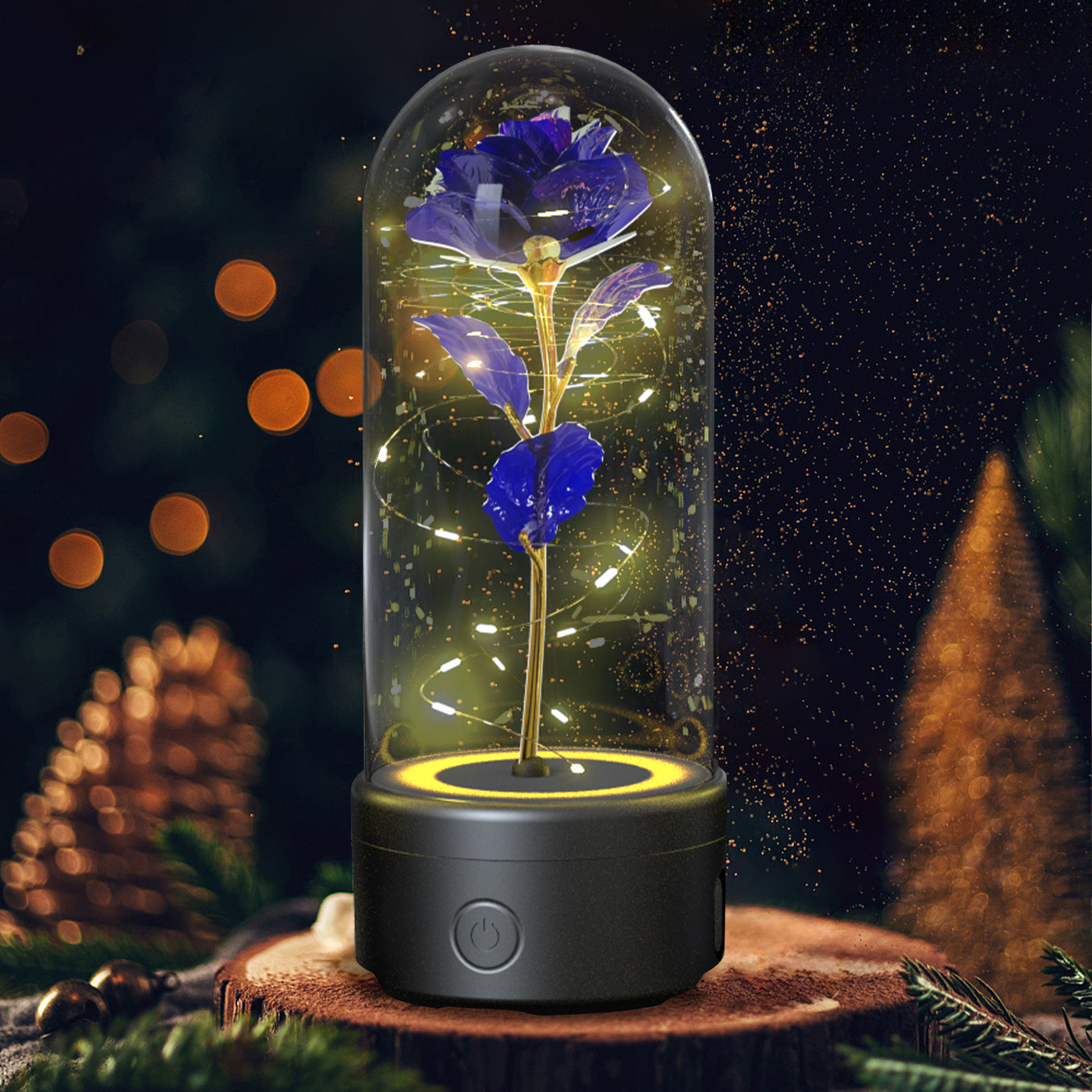 2-in-1 Rose LED Light & Bluetooth Speaker – Romantic Gift in Glass Dome