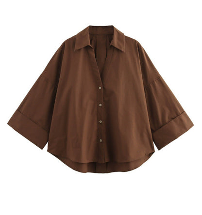 Women's Striped Lapel Shirt - Casual Wide Sleeve Blouse for All-Matching Outfits