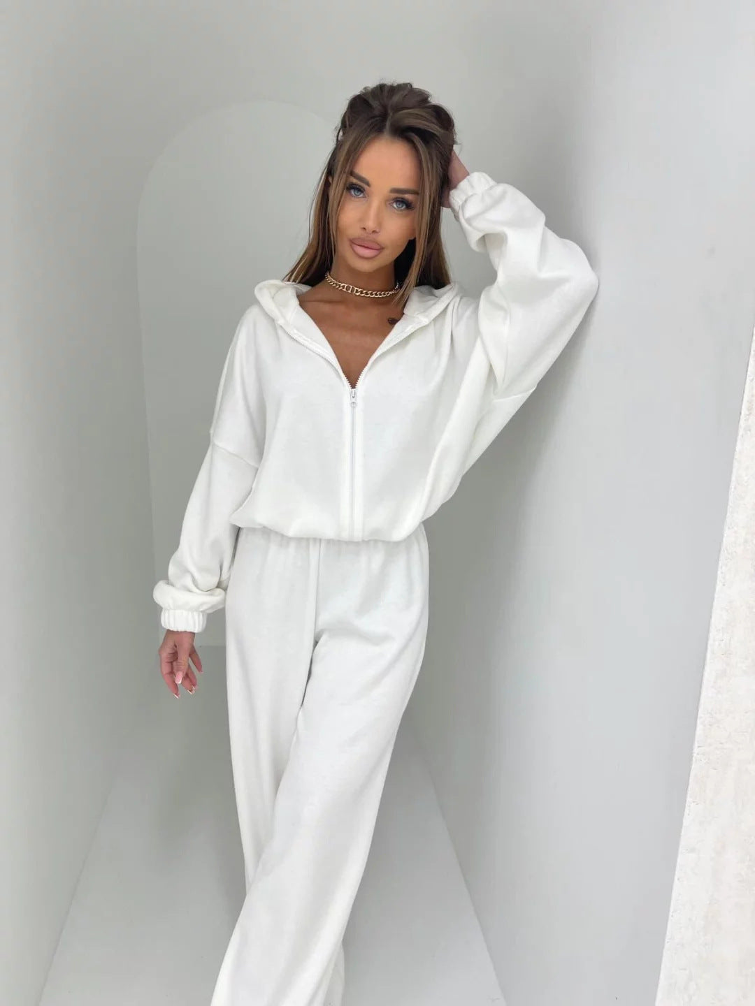Women's Elastic Waist Two-Piece Set – Casual Top and Trousers Loungewear Outfit