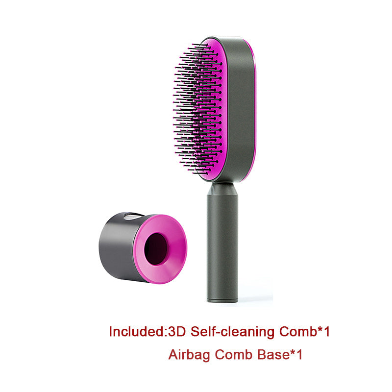Self-Cleaning Hair Brush for Women – Anti-Static Scalp Massage Comb with One-Key Hair Removal