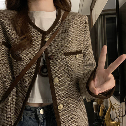 Plus Size Slimming Single-breasted Color Contrast Short Coat