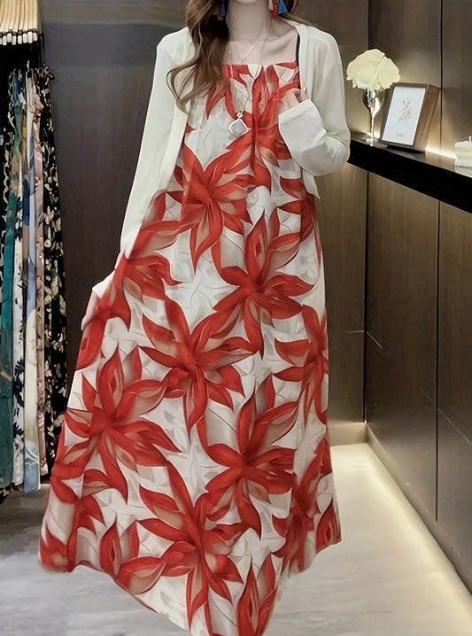 Women's Elegant Vintage Floral Dress – Retro-Inspired A-Line Midi Dress for Special Occasions