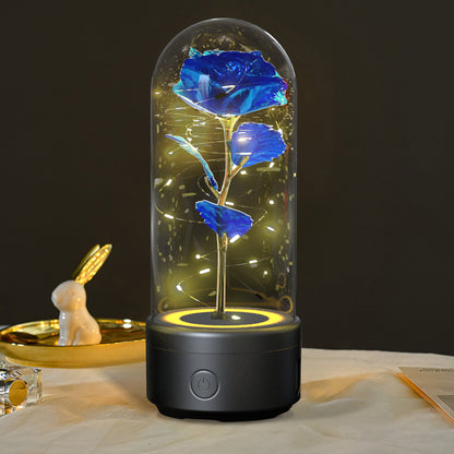2-in-1 Rose LED Light & Bluetooth Speaker – Romantic Gift in Glass Dome