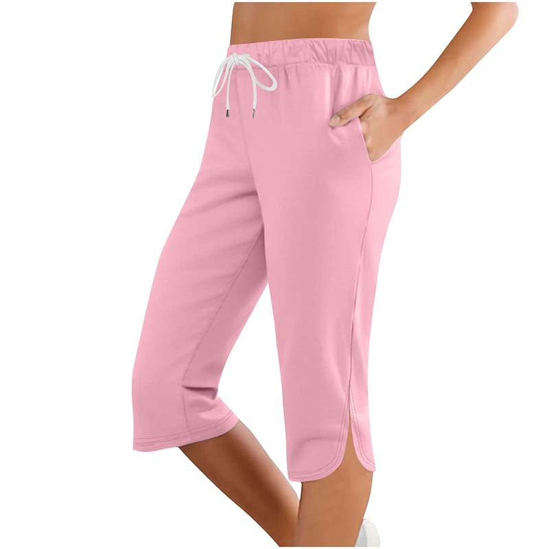 Women's High Waisted Capri Leggings - Drawstring Lounge Sweatpants with Pockets for Running & Gym