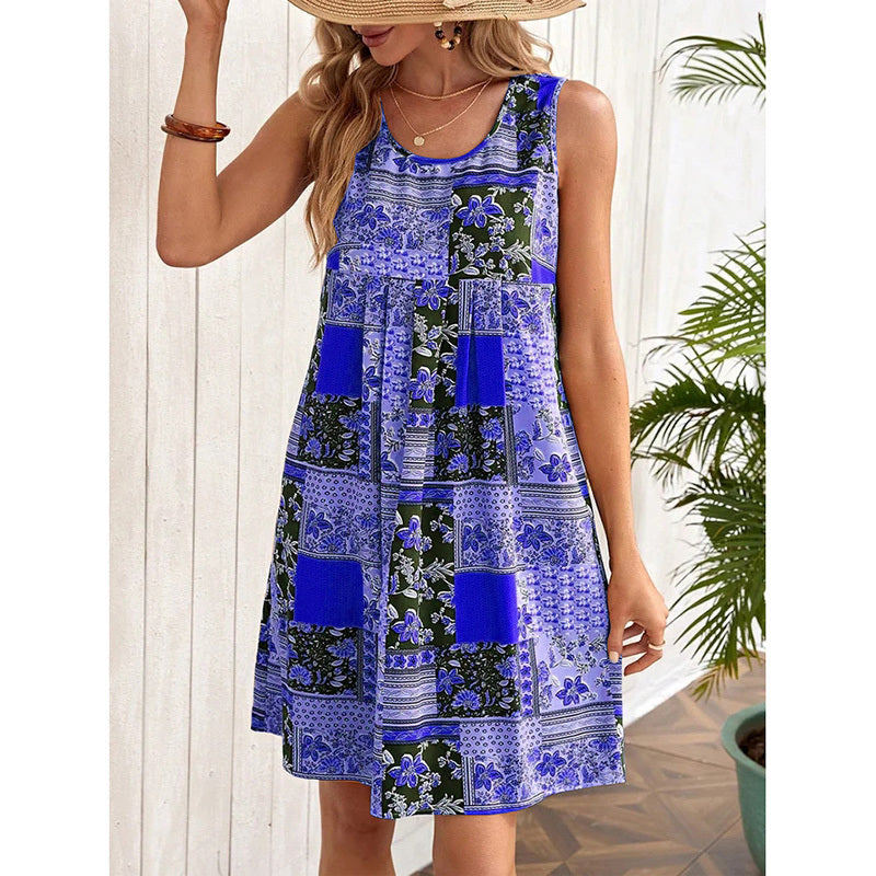 Women's Sleeveless Floral Boho Summer Dress – Casual Loose Beach Tank Sundress & Swimsuit Cover Up