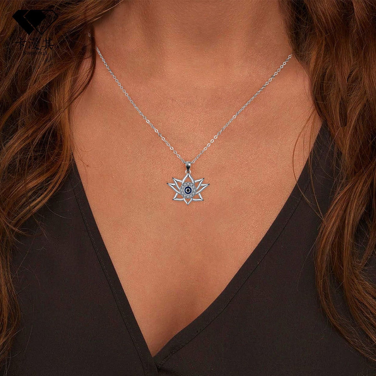 Vintage Devil's Eye Necklace with Lotus Pendant – Boho Protection Amulet Jewelry