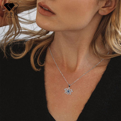 Vintage Devil's Eye Necklace with Lotus Pendant – Boho Protection Amulet Jewelry