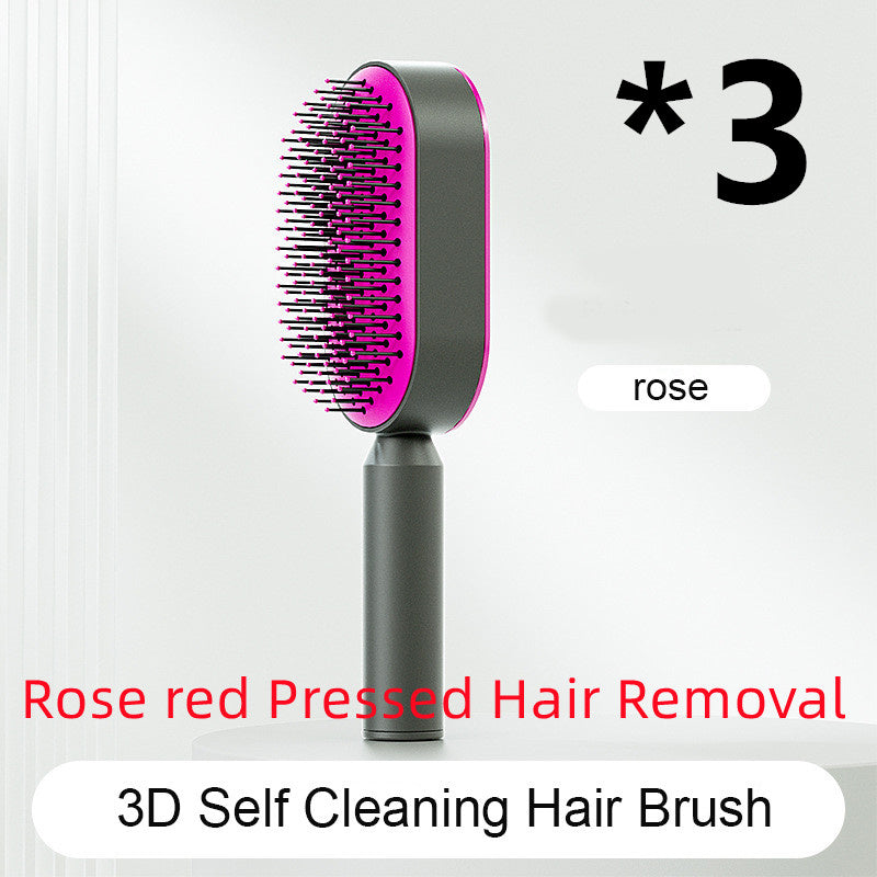 Self-Cleaning Hair Brush for Women – Anti-Static Scalp Massage Comb with One-Key Hair Removal