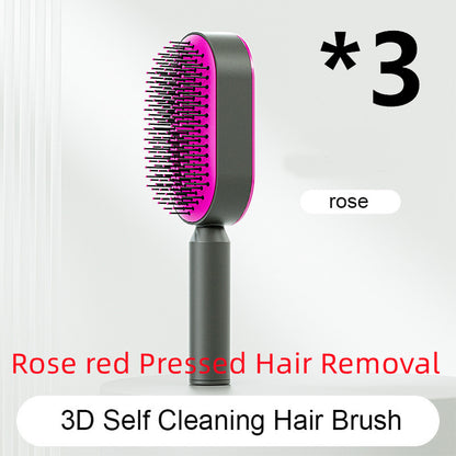 Self-Cleaning Hair Brush for Women – Anti-Static Scalp Massage Comb with One-Key Hair Removal