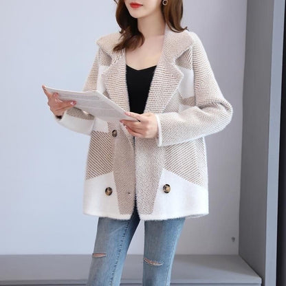Women's Loose Knit Cardigan with Faux Mink Fur – Thick, Warm & All-Matching Winter Coat