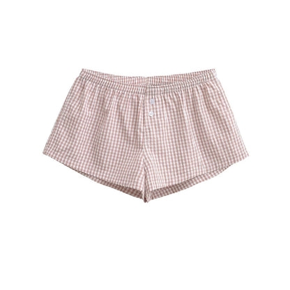 Women's Loose Plaid Shorts - High Waisted Wide Leg Hot Pants with Elastic Waist