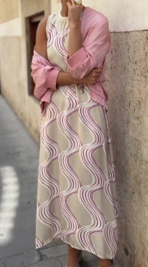 Printed Dress Two-piece Set With Cloak