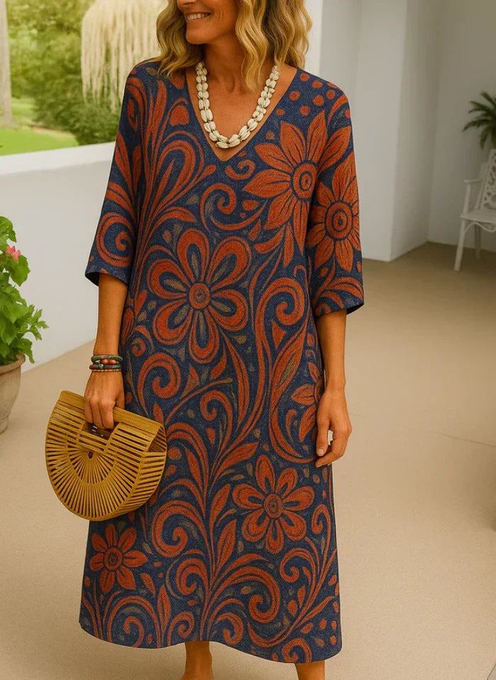 Women's Casual Floral Dress – 3D Printed Sleeves, Elegant & Comfortable Skirt