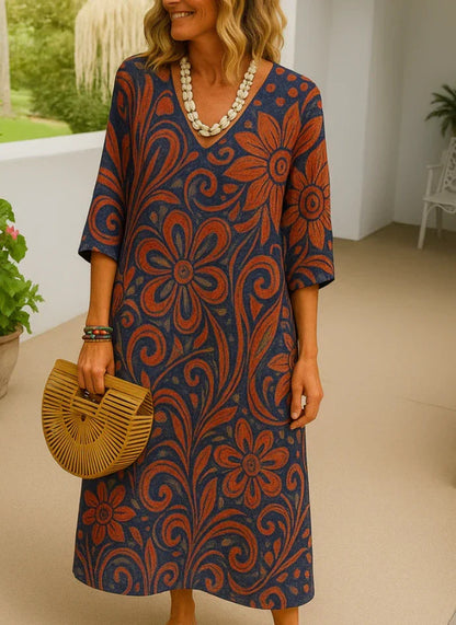 Women's Casual Floral Dress – 3D Printed Sleeves, Elegant & Comfortable Skirt