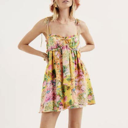 Y2K Floral Print Suspender Dress – Summer Vibes with Ruffled Charm