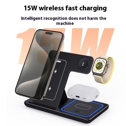 3-in-1 Fast Wireless Charger – 15W Foldable Charging Stand for iPhone 15–11, Apple Watch, AirPods Pro