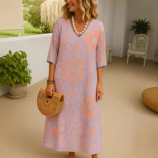 Women's Casual Floral Dress – 3D Printed Sleeves, Elegant & Comfortable Skirt
