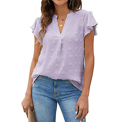Women's Summer V-Neck Ruffle Short Sleeve Blouse – Business & Casual Office Top