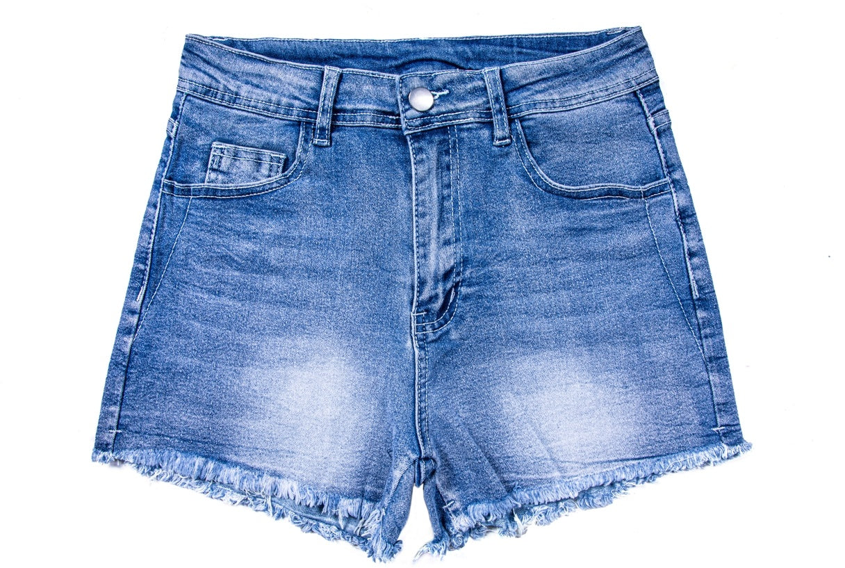 Women's Mid-High Rise Ripped Denim Shorts – Distressed Stretchy Jean Shorts for Summer