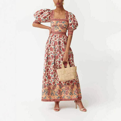 Casual Print Top Square Collar Skirt Two-piece Suit