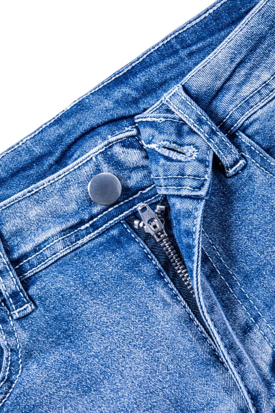 Women's Mid-High Rise Ripped Denim Shorts – Distressed Stretchy Jean Shorts for Summer