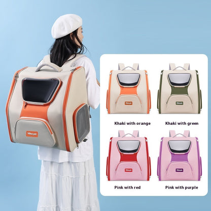 Panoramic Pet Trolley Backpack – Large Capacity Cat &amp; Dog Travel Carrier (Nylon, Khaki/Green)