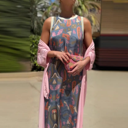 Printed Dress Two-piece Set With Cloak