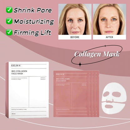 Collagen Face Mask – Pore-Shrinking, Moisturizing, Brightening &amp; Firming Skincare Sheet (Box of 4, 34g each)