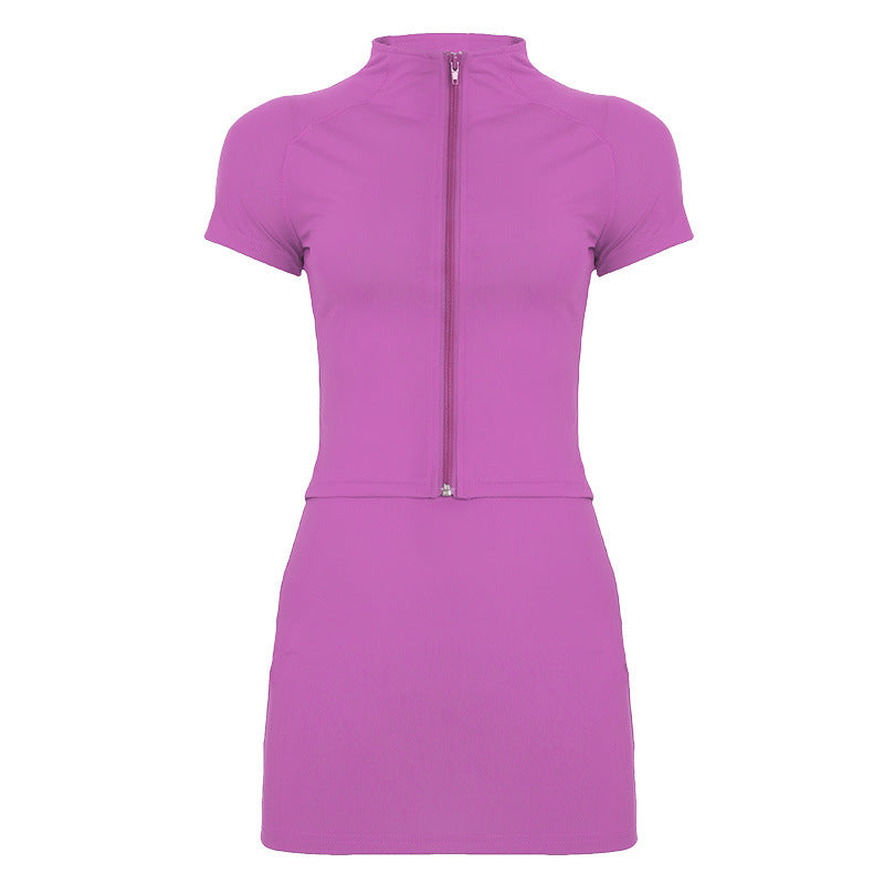 Women's Short Sleeve Yoga Outfit Set – European & American Style Sports Top and Skirt Suit for Fitness & Leisure