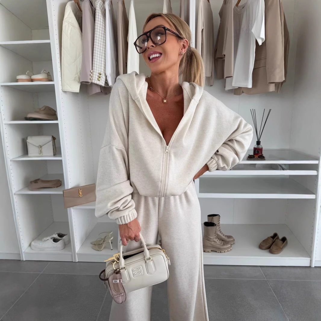 Women's Elastic Waist Two-Piece Set – Casual Top and Trousers Loungewear Outfit