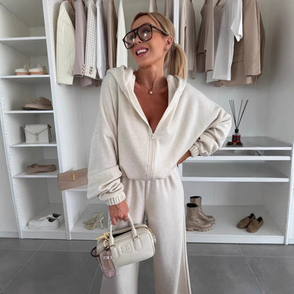 Women's Elastic Waist Two-Piece Set – Casual Top and Trousers Loungewear Outfit