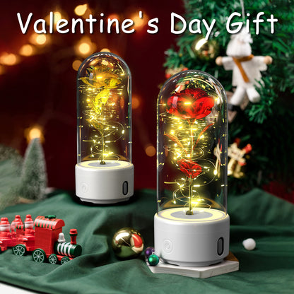 2-in-1 Rose LED Light & Bluetooth Speaker – Romantic Gift in Glass Dome