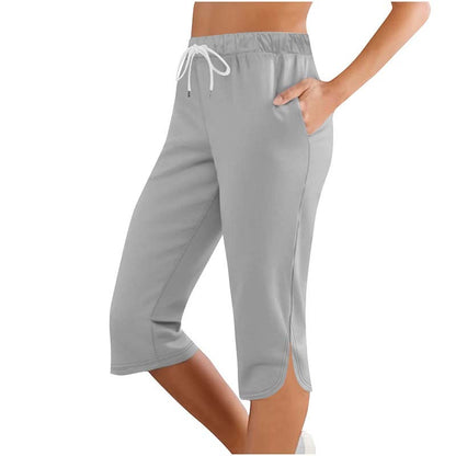 Women's High Waisted Capri Leggings - Drawstring Lounge Sweatpants with Pockets for Running & Gym