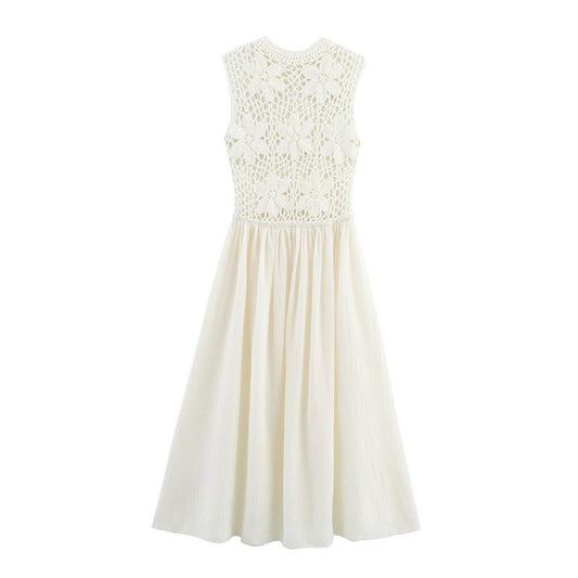 New Summer Flower Embroidery Stitching Sleeveless Dress