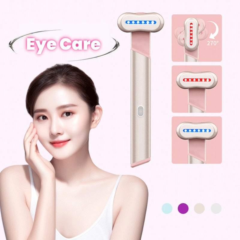 4-in-1 Electric Eye Massager – Red &amp; Blue Light Therapy with Vibration, Warmth &amp; Microcurrent (Rose Gold)
