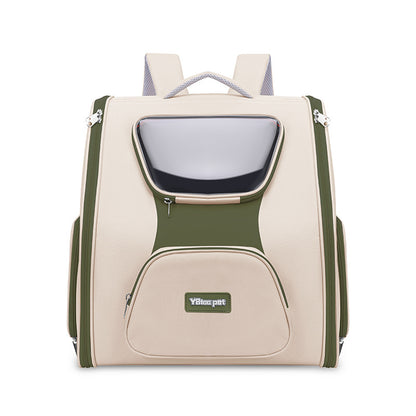 Panoramic Pet Trolley Backpack – Large Capacity Cat &amp; Dog Travel Carrier (Nylon, Khaki/Green)