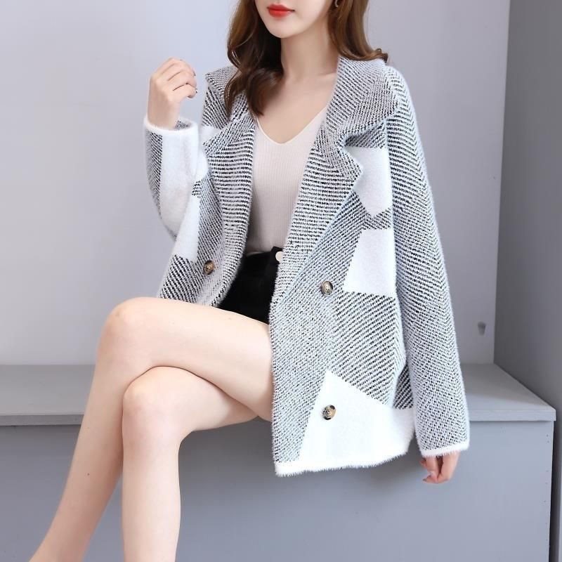 Women's Loose Knit Cardigan with Faux Mink Fur – Thick, Warm & All-Matching Winter Coat