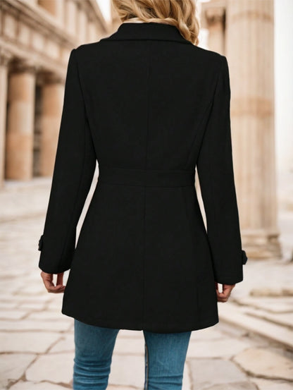 Women's Single-Breasted Solid Color Woolen Coat