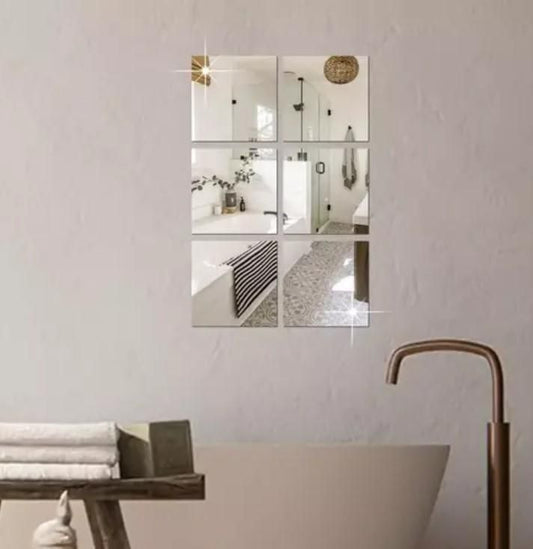 4-Piece Big Square 3D Acrylic Mirror Wall Sticker Set – Silver Decorative Self-Adhesive Mirror Panels for Home &amp; Office